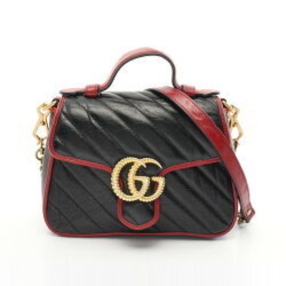 Gucci GG Marmont Leather Handbag Black Red - Picture 1 of 8